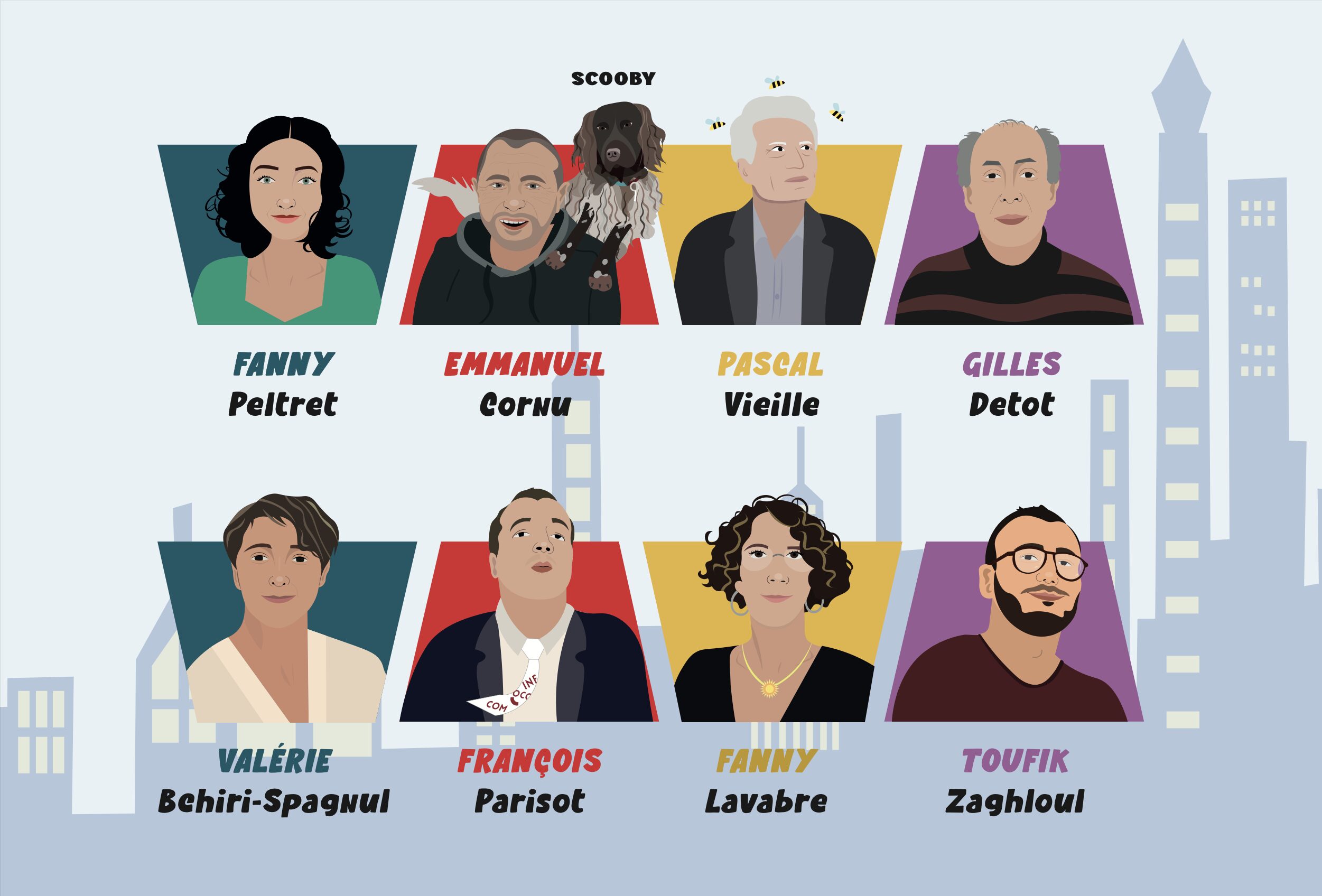 Illustrations des 22 enseignants du département